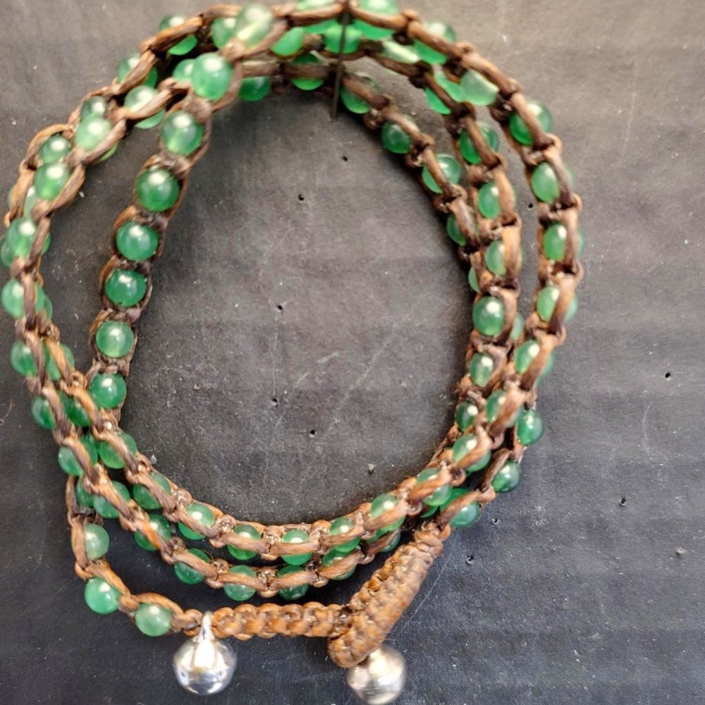 Handmade Jade Leather Wrap Bracelet